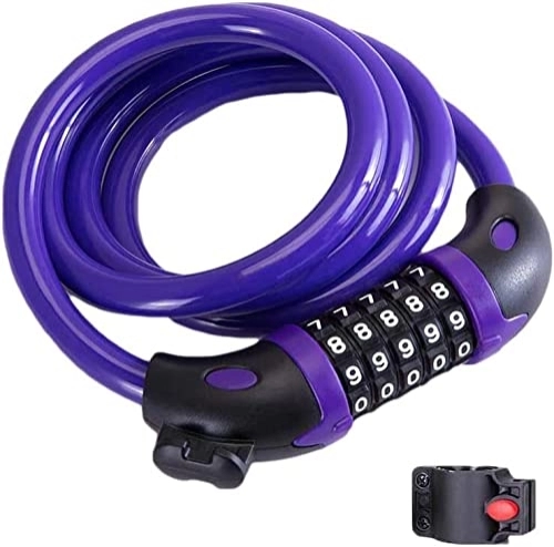 Bike Lock : UPPVTE Bike Wire Steel Cable Lock, High Security Anti-Theft Ring Lock 5 Digit Combination Steel Wire Code Lock for Motorcycle, Bicycle, Door Cycling Locks (Color : Purple, Size : 1.2m)