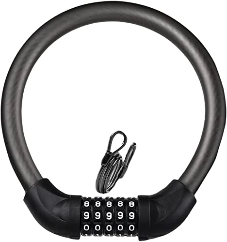 Bike Lock : UPPVTE Bold Bicycle Lock, 5-Digit Combination Digital Code Extension Cable Ring Lock Portable Anti-Theft Heavy Motorcycle Mountain Bike Lock Cycling Locks (Color : Black, Size : 40cm long)