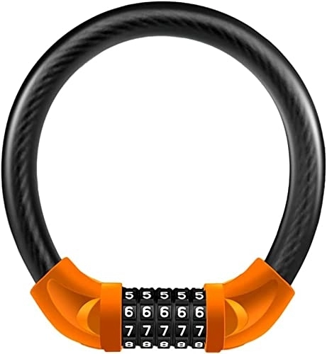 Bike Lock : UPPVTE Bold Bicycle Lock, Portable 5-Digit Combination Lock Cable Lock Anti-Theft Alloy Lock Cylinder for Heavy Motorcycles, Mountain Bikes Cycling Locks (Color : Orange, Size : S)