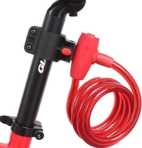 Bike Lock : UPPVTE Heavy Duty Steel Cable Bicycle Lock, with Lock Frame Self-Winding Portable Mountain Bike 3 Key Motorcycle Electric Bike Fixed Lock Cycling Locks (Color : Red, Size : 150cm / 59in)