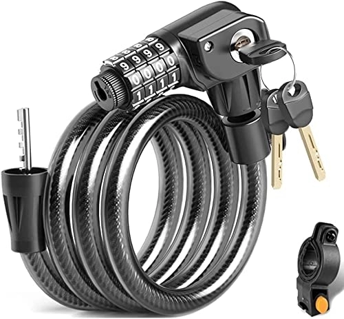 Bike Lock : UPPVTE Night Vision Lamp Bike Lock, 4-Digit Resettable Combination Lock with Mounting Bracket Self Coiling Bike Cable Locks Anti-theft Lock Cycling Locks (Color : Black, Size : 120cm)