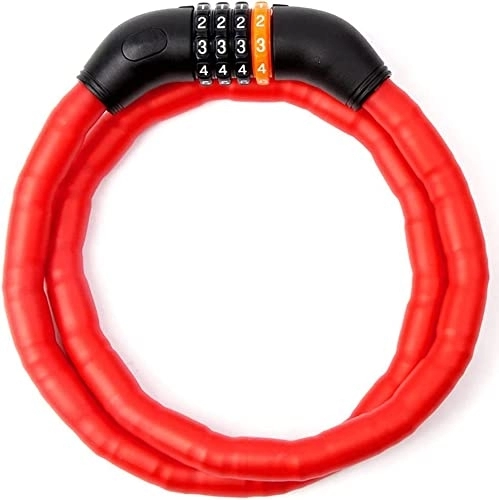 Bike Lock : UPPVTE Portable Anti-Theft Bicycle Lock, 4-digit Combination Digital Code Cable Lock Heavy-Duty Bicycle Tricycle Motorcycle Accessories Cycling Locks (Color : Red, Size : 110cm)