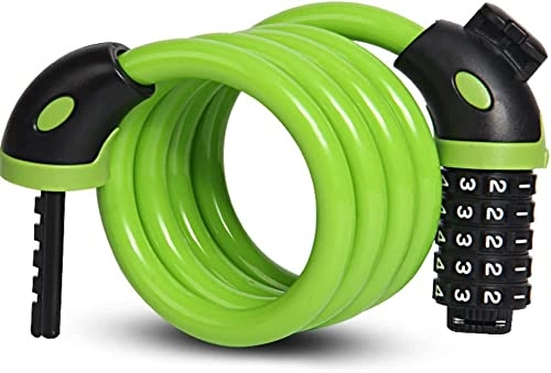 Bike Lock : UPPVTE PVC Steel Cable Bicycle Lock, 5 Digit Combination Digital Code Self-Rolling Portable Cycling Mountain Bike Chain Lock Accessories Cycling Locks (Color : Green, Size : 12 * 1200mm)