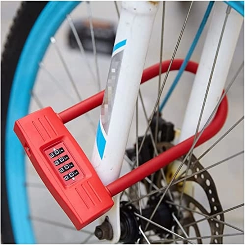 Bike Lock : UPPVTE U-Shaped Anti-Theft Bicycle Lock, Four-Digit Code Lock Optional Steel Wire Bicycle Lock Non-Intelligent Electronic Lock Cycling Locks (Color : Red, Size : 22.5x12cm)