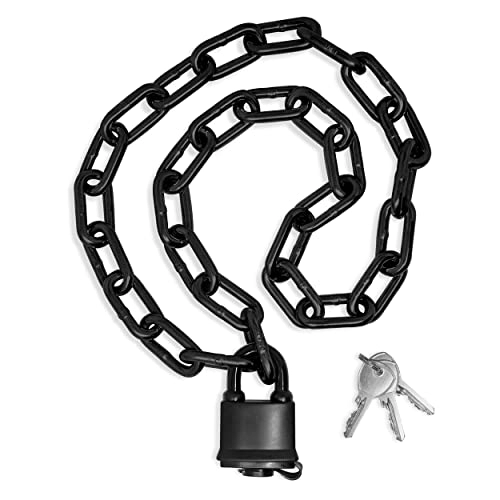 Bike Lock : Urban August Security Chain Hardened 8mm Thick with a Weather-Resistant Pad Lock - Stainless Steel Heavy Duty Chain Lock for Gate Bike Generator Fence Outdoor - Anti-Rust Galvanized Steel (Black)
