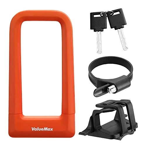 Bike Lock : ValueMax 17mm Heavy Duty Bike U-Lock with Sturdy Mounting Bracket and Keys, Anti Theft U-Lock for Bicycles / Motorcycles / Scooters / Collapsible Doors, Orange Color