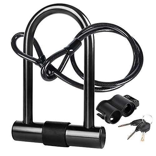 Bike Lock : Valuetom Bike D Lock, Heavy Duty Bicycle U Lock with 3 Keys, Mounting Bracket and 1.2M Steel Cable, Anti-Cut Cycle Lock for Bikes, Bicycle, Motorbikes, Motorcycles and More