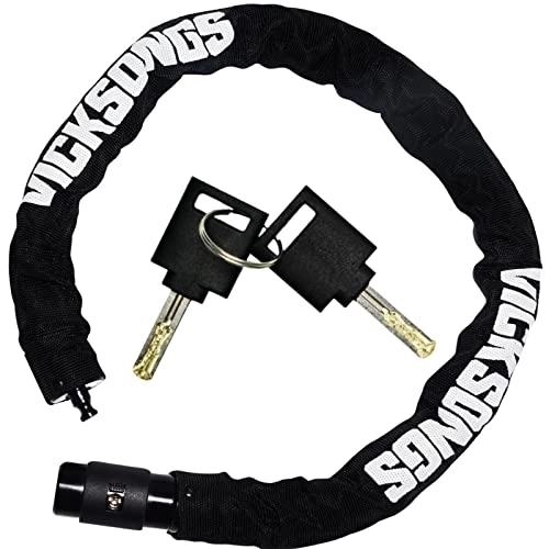 Bike Lock : VICKSONGS Bicycle Chain Lock with Key [Length 85 cm, Weight 1120 g, Diameter 8 mm] Bicycle Lock with 360 Degree Rotating Lock Head and Waterproof Keyhole (Black)