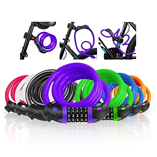 Bike Lock : VLTAWA Premium Bike Lock with Mounting Bracket, 4 ft Portable Coiling Bike Cable Lock, 1 / 2 in Diameter High Security Bike Lock Cable, 5 Digit Resettable Combination Cable Chain Lock, 1.2mx12mm (PURPLE)