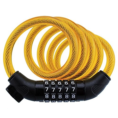 Bike Lock : Vory Bike Lock Cable, 5 Digit Resettable Combination Bike Cable Self Coiling Bicycle Cable Locks, 12x1200mm, Gold