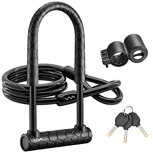 Bike Lock : VVA Bike U Lock, 20mm HeBike U Lock, 20mm Heavy Duty Combination Bicycle u Lock Shackle 4ft Length Security Cable with Sturdy Mounting Bracket and Key Anti Theft Bicycle Secure Locks