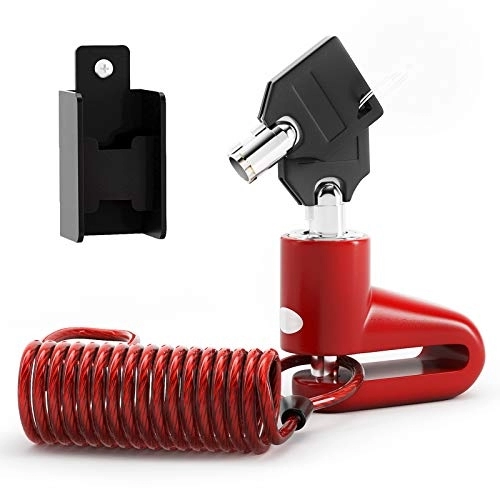 Bike Lock : weallbuy Anti Theft Scooter Lock, Disc Brack Lock with Steel Cable and Two Keys, Locker for Electric Scooter / Bike / Motorcycle (Red)