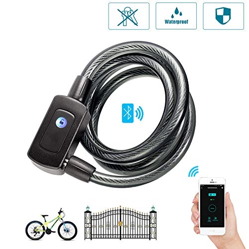 Bike Lock : WERNG Bicycle Cable Lock, Bluetooth APP Fingerprint Identification Lock, 15 Fingerprint Storage And 1 Second Unlock, IP65 Waterproof for Bicycle / Motorcycle / Door