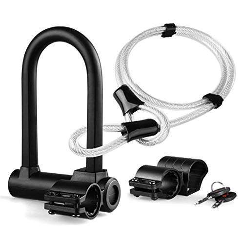 Bike Lock : WERNG Mountain Bike Road Bike U Lock with 1.2M / 3.93Ft Double Loop Cable Lock And Mounting Bracket for Bicycle / Motorcycle / Scoot