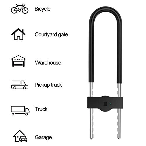Bike Lock : WERNG U-Shaped Waterproof Fingerprint Identification Lock, 20 Fingerprint Storage, with 2 Spare Keys for Bicycle / Office / Door
