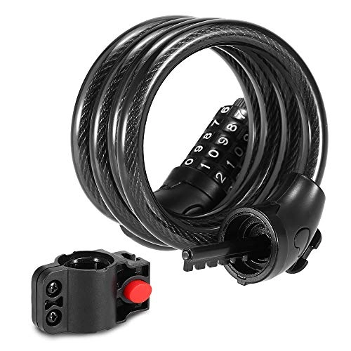 Bike Lock : WHCL Bike Cable Lock, Bike Lock with 5-Digit Code, 1.2M / 4ft Bicycle Lock Combination Cable Lock with Included Mounting Bracket for Bicycle & Scooter