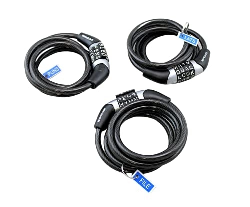 Bike Lock : Word Alpha Combination Bicycle Lock Flexible Steel Bike Cable 4 ft Easy to Remember Word Supplied Ideal for Skateboards, and Sports Equipment Black (3 Pack)