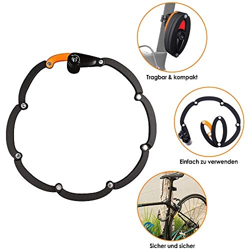 Bike Lock : WOTOW Folding Bike Lock with Mount Bicycle Security Level 10 High with 3 Keys for Mountain Bike Road Bike BMX MTB Black, Black
