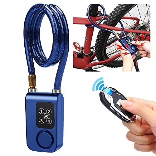 Bike Lock : Wsdcam Bike Lock Alarm with Remote Anti-Theft Vibration Alarm for Bicycle Motorcycle Door Gate Lock 110dB, 31.49 inch Cable Length, IP55 Waterproof Alarm Cable Lock