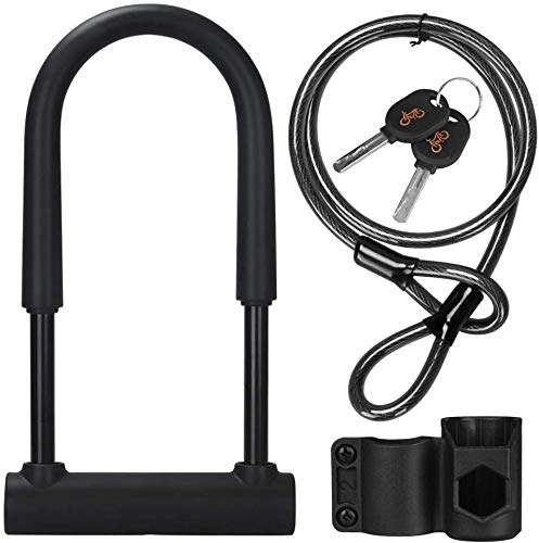 Bike Lock : WZ Bike Lock Bicycle U Lock, Anti-Cut D Lock Bicycle Lock With 1.2m Flex Cable And Mounting Bracket, High Security For Bicycle, E-Sctooer And Motocycles