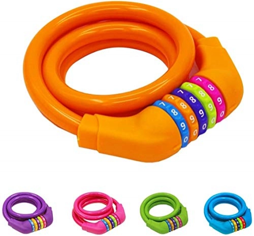Bike Lock : WZ Bike Lock Cable - Resettable Cable Lock - Self Coiling 5 Digit Combination Bike Lock- Bike Chain Lock For Bicycle, Mountain Bike, Scooter- 120cm (Color : Orange)