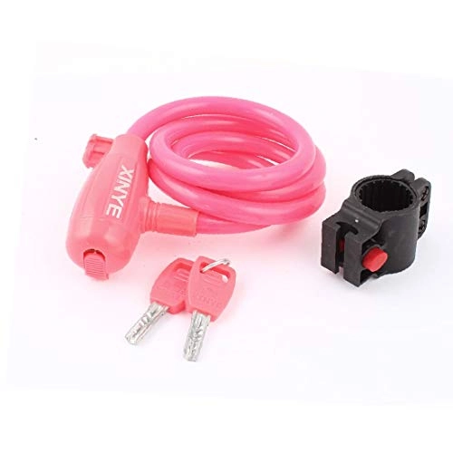 Bike Lock : X-DREE Pink 100cm Length Bike Bicycle Cycling Security Spiral Cable Lock w 2 Keys(Pink 100cm Lunghezza Bicicletta Bicicletta Ciclismo Sicurezza Spirale Cable Lock w 2 Chiavi