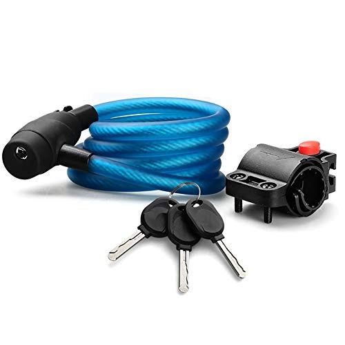 Bike Lock : XXZ Bike Lock Bike Locks Cable Lock Coiled Secure Keys Bike Cable Lock with Mounting Bracket 12mm*1800mm, Blue