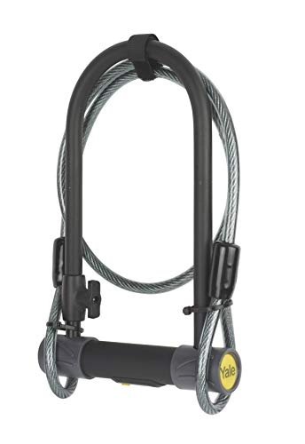 Bike Lock : Yale YUL2C / 13 / 230 / 1 - High Security Bike Lock 230mm - U Lock with Cable - Double Point Locking - 4 Keys including 1 with micro-light