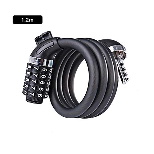 Bike Lock : Yiwu Cycling Security Password Lock Bike Bicycle 5 Letters Code Lock Bicycle Accessories Combination Coiled Bike Steel Cable Lock (Color : 1.2m)