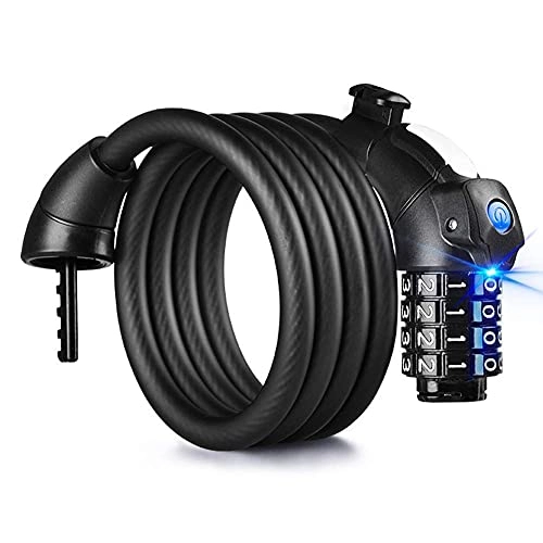 Bike Lock : YQG Bike Lock with LED Night Light, 4-Digit Resettable Number Combination Cable Lock Long 150cm, for Bicycle Outdoors and Other Items