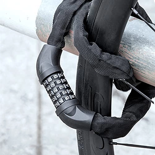 Bike Lock : YUANMAO Bicycle Lock Portable Electric Combination Bicycle Chain Lock for Mountain Bike Black