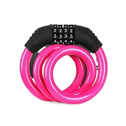 Bike Lock : yuzheng Portable 4 Digit Code Anti-Theft Bike Lock Stainless Steel Cable Bicycle Security Lock MTB Road Bike Cable Lock Bike Accessories (Color : Pink)