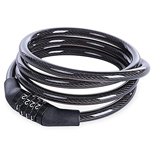 Bike Lock : yuzheng Universal Anti-Theft Bicycle Bike Lock Stainless Steel Cable For Motorcycle Cycle MTB Bike Security Lock with 4 digital code (Color : Black)