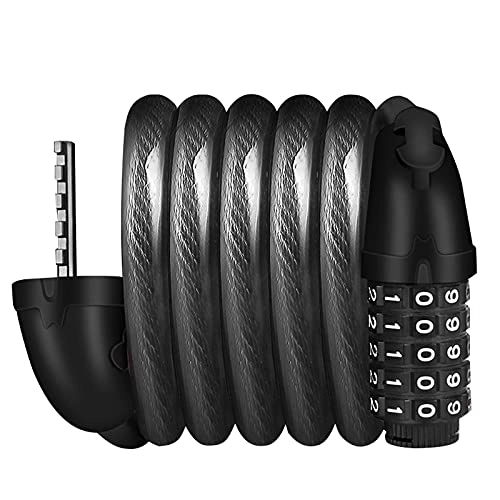 Bike Lock : YXXJJ Security lock Mountain Bike Lock 5 Digit Code Combination Security Electric Cable Lock Anti-theft Cycling Bicycle Locks Bicycle Accessories Durable and easy to install. (Color : Black(150cm))