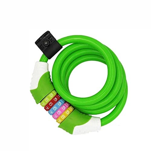 Bike Lock : ZBQLKM Bike Lock, Cable Lock 3.3 Feet Long Coiled Security 5 Digit Resettable Combo Combination Lock Bicycle Lock for Bicycle Outdoors (Color : Green)