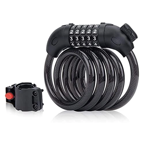 Bike Lock : ZHANGQI jiejie store Bike Cable Lock, Lightweight 5-Digit Combination Chain Lock 4 Feet Security Resettable Chain Lock With Mounting Bracket (Color : Black)