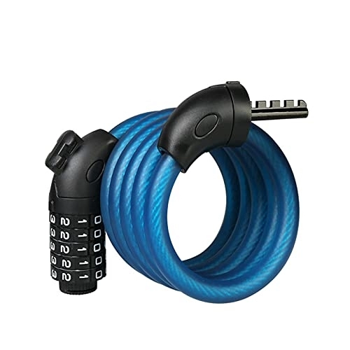 Bike Lock : ZHANGQI jiejie store Bike Lock 5 Digit Code Combination Bicycle Security Lock 1500 Mm X 12 Mm Steel Cable Spiral Bike Cycling Bicycle Lock (Color : Blue)