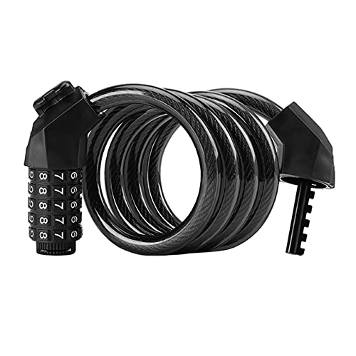 Bike Lock : ZHANGQI jiejie store Bike Lock 5 Digit Resettable Combination Cable Lock Anti-Theft Bicycle Lock Safety Accessories Portable Simple (Color : Black)