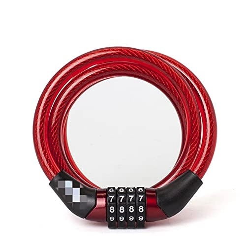 Bike Lock : ZHANGQI jiejie store Coiled Combination Cable Bike Lock Dia.6x1200mm(L) & 8x1200mm(L) Red Color Mini Bicycle Lock Security Bicycle (Color : Red8MM)