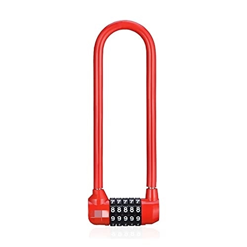 Bike Lock : ZHANGQI jiejie store Padlock U-Shaped Password Lock Bicycle Five-Digit Password Lock Resettable Security Lock Password Luggage Bag Suit Hardware (Color : Red)