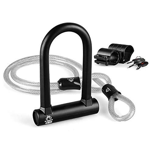 Bike Lock : Zjcpow-SP Bicycle Lock U-shaped Steel Cable Lock Bicycle Electric Vehicle Anti-theft Lock Anti-hydraulic Shear Motorcycle Lock U Lock (Color : Black, Size : One size)