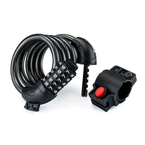 Bike Lock : ZZHH Digit Combination Bike Lock Bicycle Cycling Security Code Lock Cable Anti Theft Cycling Chain Five-digit Password Lock (Color : BLACK)