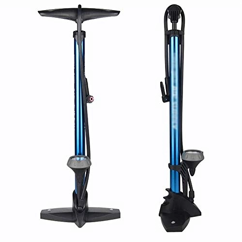 Bike Pump : 160 PSI Standing Tyre Pump With Manometer Gauge Inflator For Bicycle Tyres / Inflatable Mattress / Football Bike Floor Pumps Pro Bike Tool (Color : Blue, Size : 62cm)