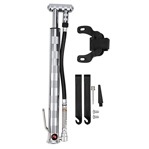 Bike Pump : 6063 Aluminum Alloy Bicycle Pump Portable Hand Push Tire Inflator with Air Pressure Gauge for Bike Bicycle Cycling