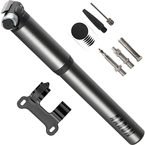 Bike Pump : AARON Pocket One Mini Bicycle Pump for All Valves - Compact Air Pump Suitable for Any Frame - Hand Pump for Travel with Free Breakdown Set - Wheel Pump in Black / Grey