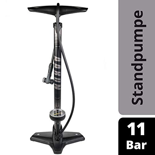 Bike Pump : AARON - Sport One Bike Floor Pump with Pressure Gauge - Suitable for all Valves - High-Pressure Bike Pump Incl. Ball Attachment - Pump for E-bike, Mountain Bike, Road Bike and many more - Grey