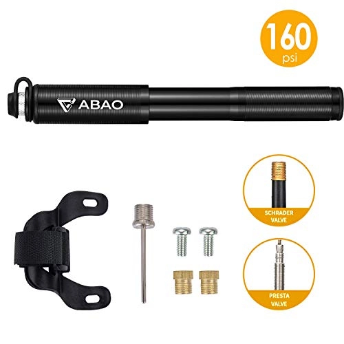 Bike Pump : ABAO Bike Pump, Mini Portable Bike Pumps, 160 Psi Bike Pumps For All Bikes, Comes With Frame Mount Kits, Build in Presta / Schrader Valve adapter, Additional Woods Valve