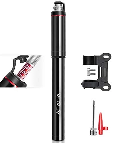 Bike Pump : ACACIA Mini Bike Pump with Pressure Gauge - Bicycle Pump Fits Presta and Schrader - High Pressure 130 PSI - Tire Pump for Road and Mountain Bikes - Basketball Pump with Needle