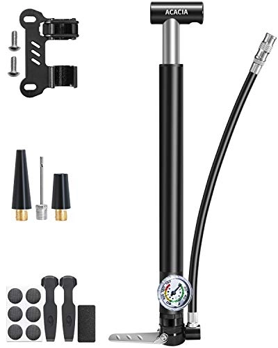 Bike Pump : Acacia Portable Mini Floor Bike Pump with Pressure Gauge and High Pressure 130 PSI Aluminum Alloy Mini Bicycle Pump Fits Presta and Schrader Valve and No Adapter Needed
