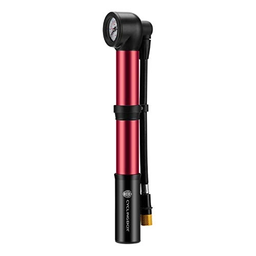 Bike Pump : ACEACE Bike Pump With Barometer High Pressure Hand Mini Bicycle Pumps For Road For Fork Rear Suspension Portable Charging Cycling Pump (Color : Red)